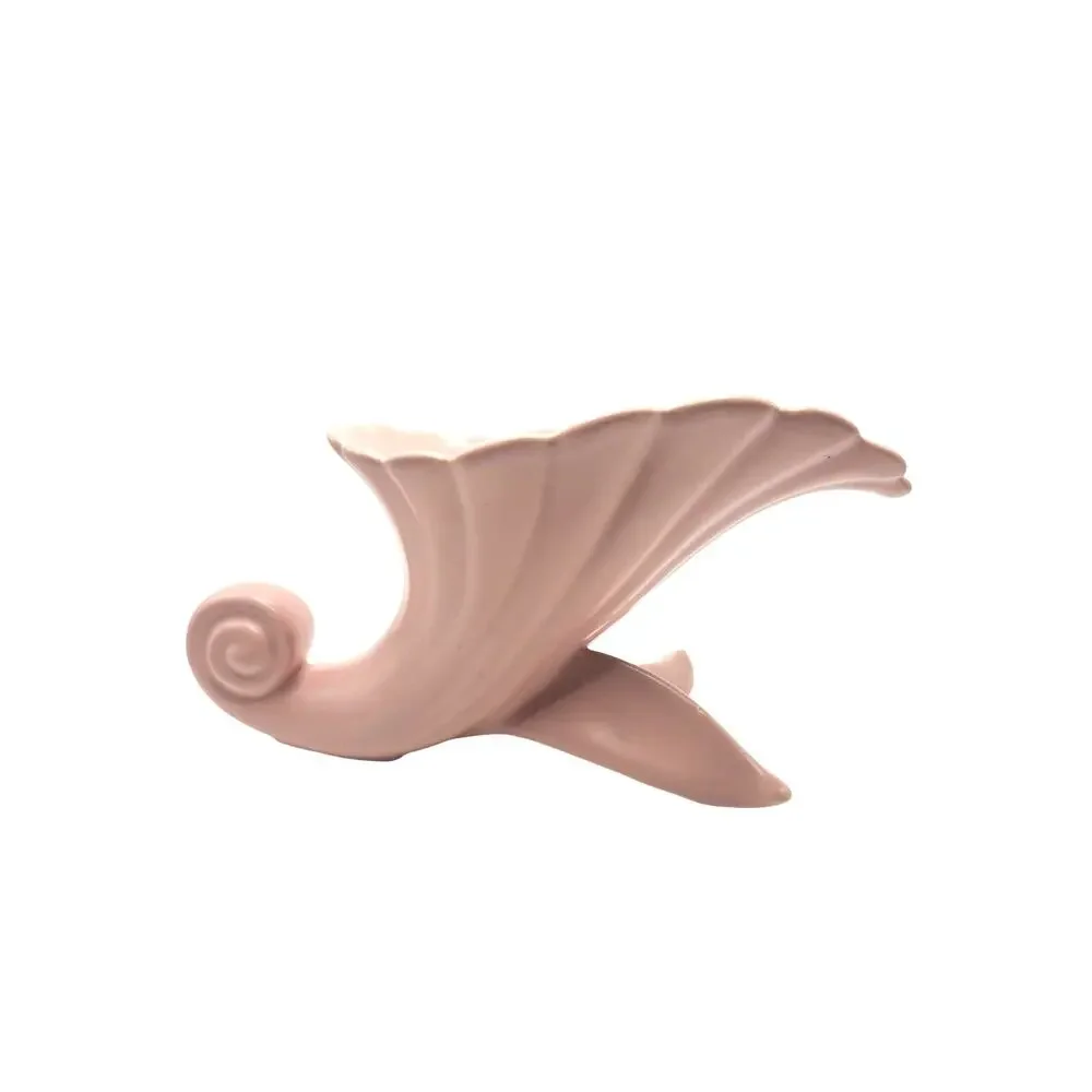 Vintage‎ Abingdon Pottery USA Pink Cornucopia Vase Scroll Art Deco Planter